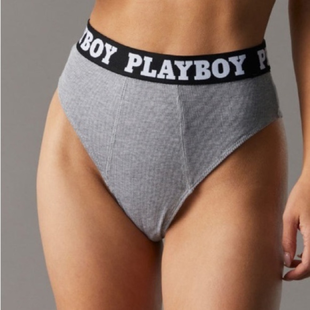 Brand NEW Playboy Bunny Elastic Band Underwear logo high rise in Gray M/lG